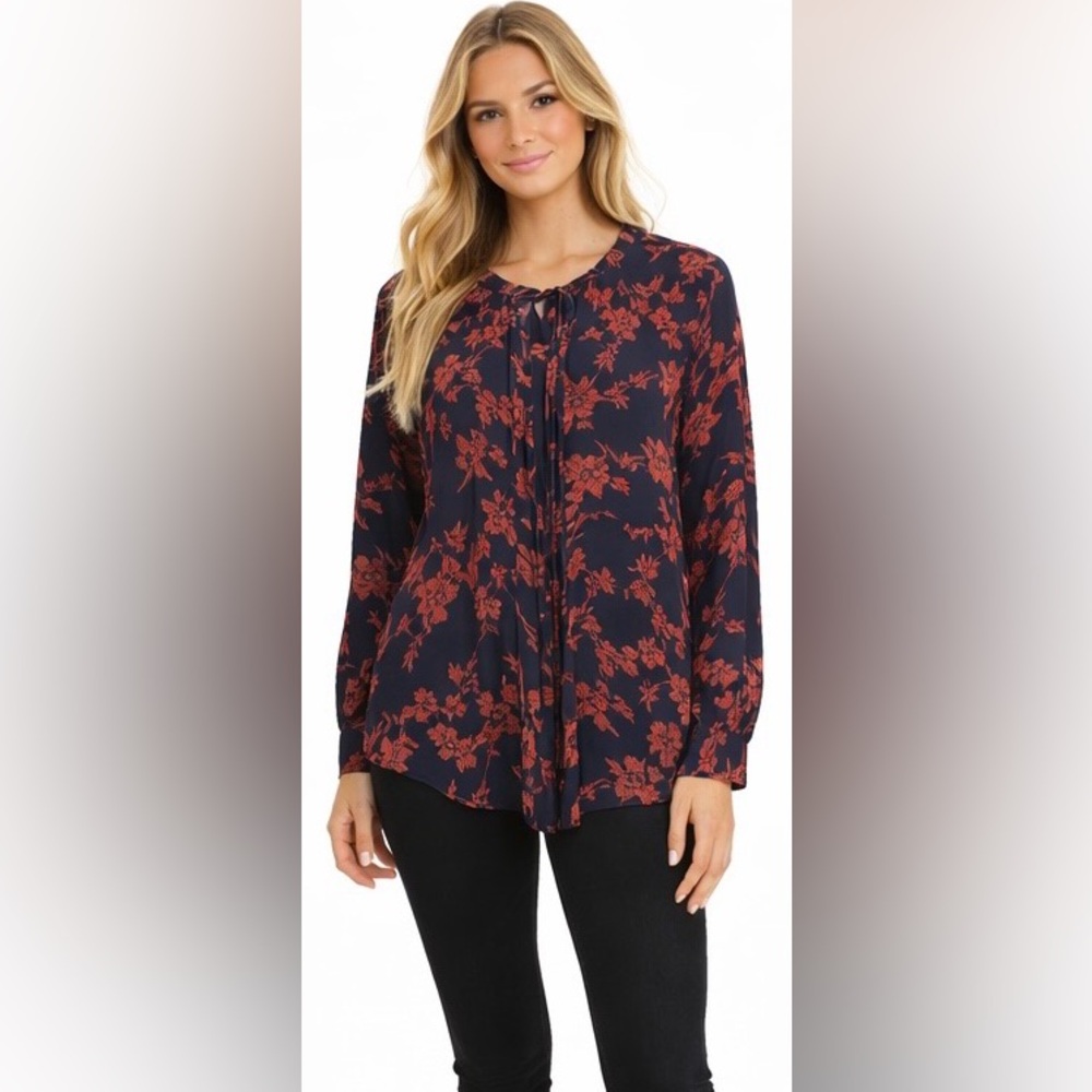 EUC Ann Taylor Size Medium Floral Burgundy and Navy Blue Women's Top
